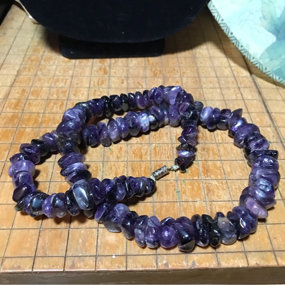 Amethyst Crystal Necklace 21”L Graduated Rondelle Stone Bead Vintage Clasp - Picture 5 of 5